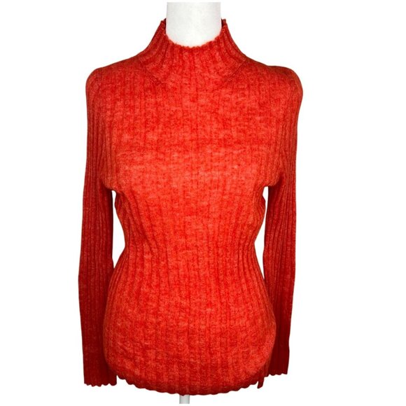 Madewell Womens Harry Sheer Ribbed Red Alpaca Long Sleeve Mockneck Sweater Small - Picture 9 of 14